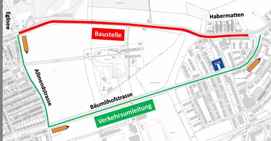 Plan zur Verkehrsumleitung nach Riehen Dorf in Basel-Stadt