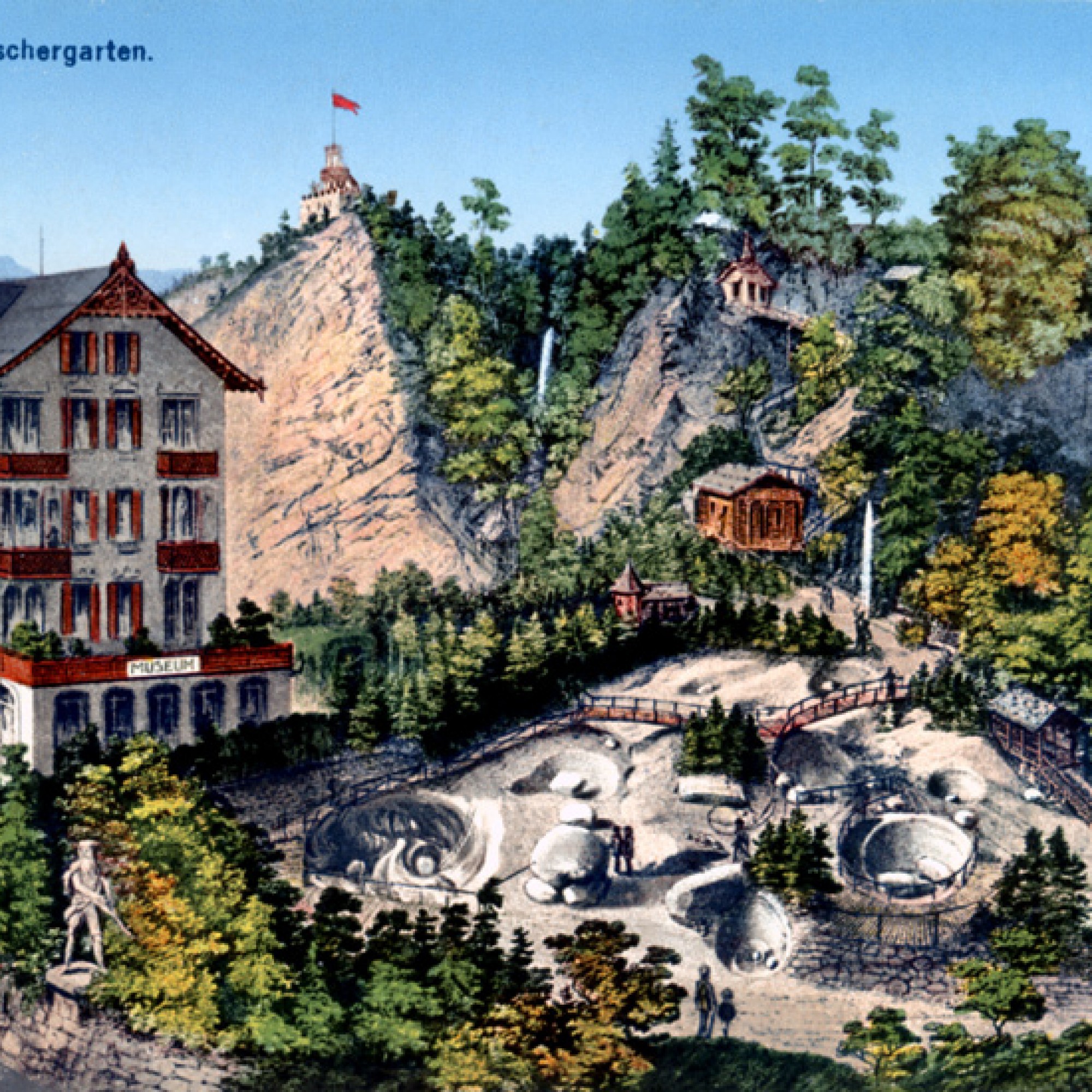 Der Gletschergarten auf einer historischen Postkarte (Bild: zvg)