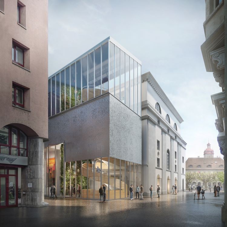 Das neue Theater von Luzern der Rückseite her gesehen. (Visualisierung)