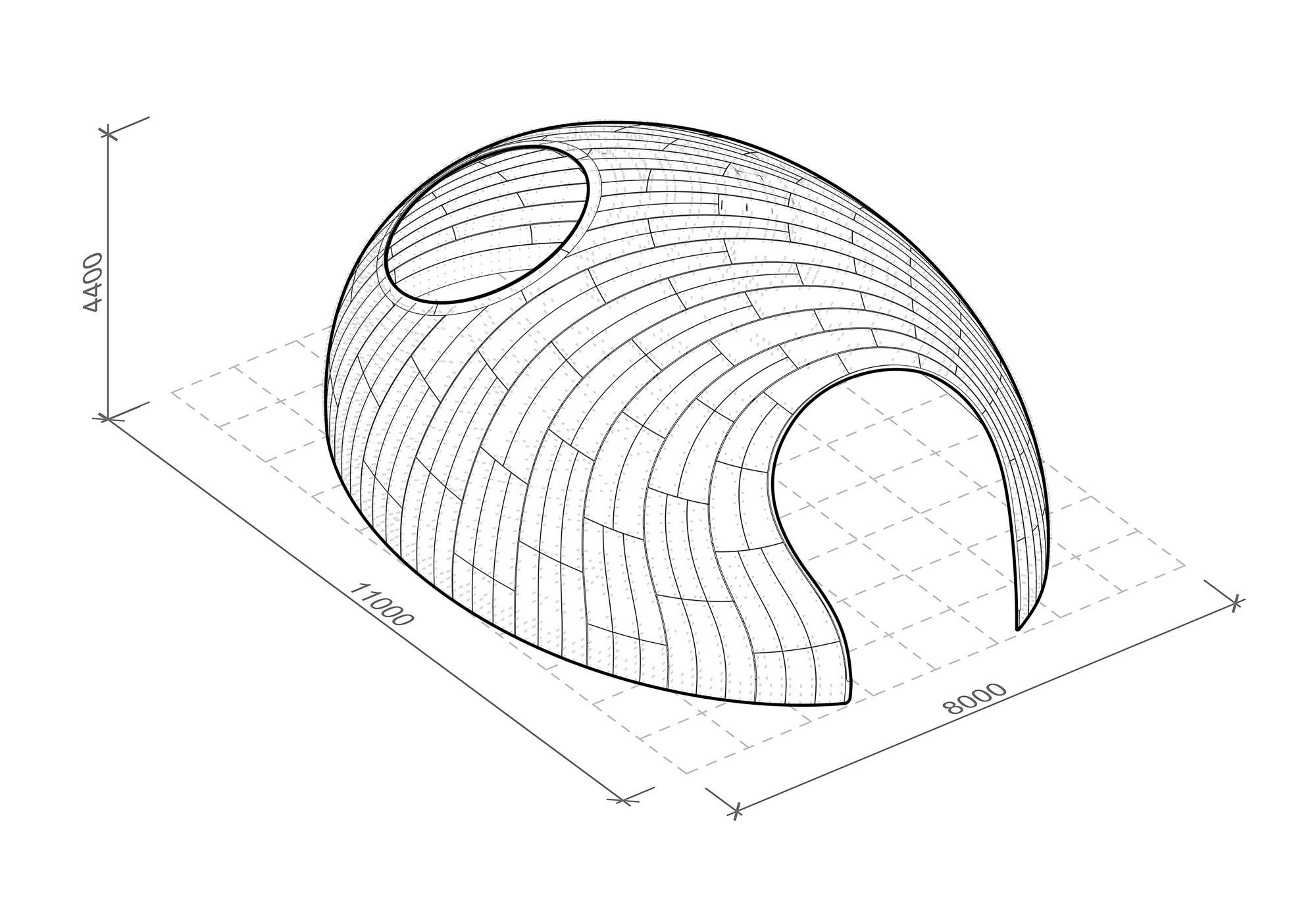 Axonometrische Skizze des Pavillons.