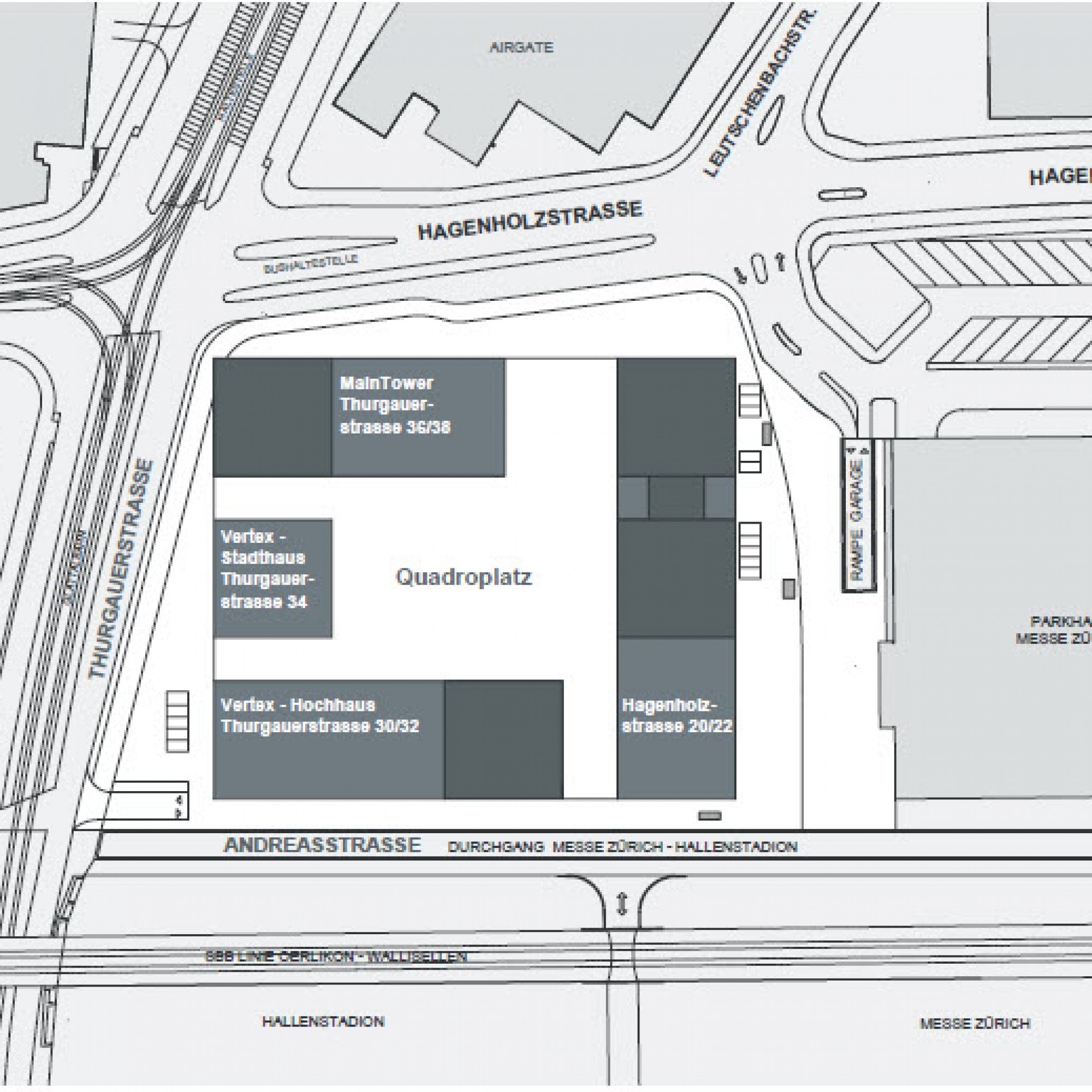 Der Lageplan lässt die nicht quadratische Form des „Quadro-Platz“ ablesen. (Bild: pm)