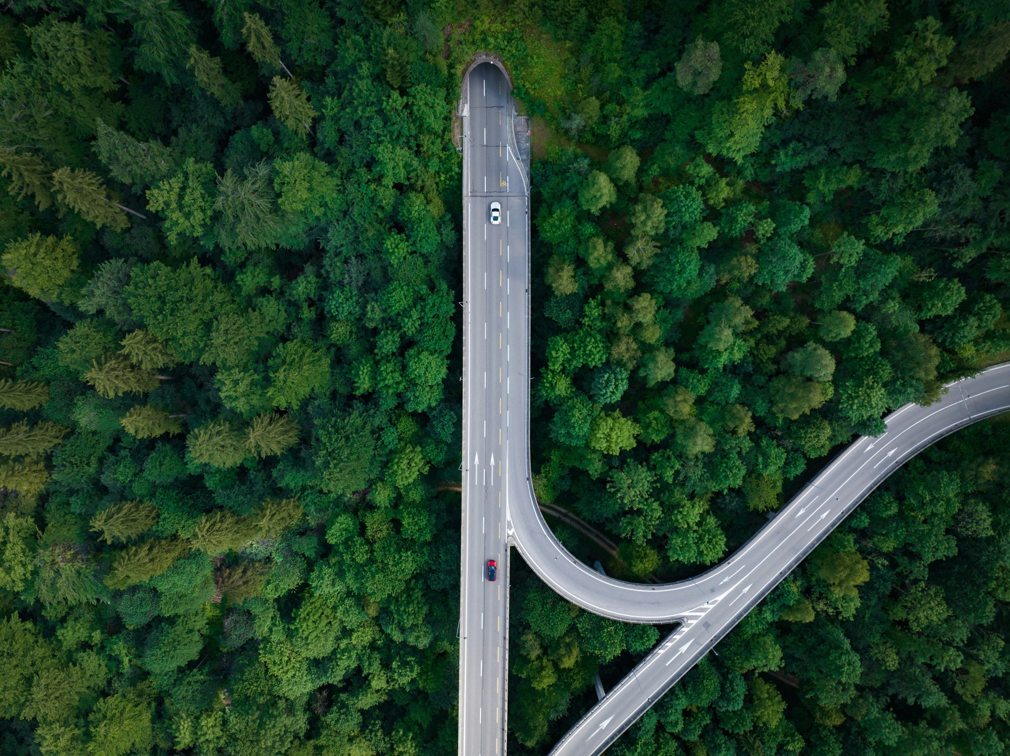 Strasse und Tunnel bei Biel (Drohnenaufnahme)