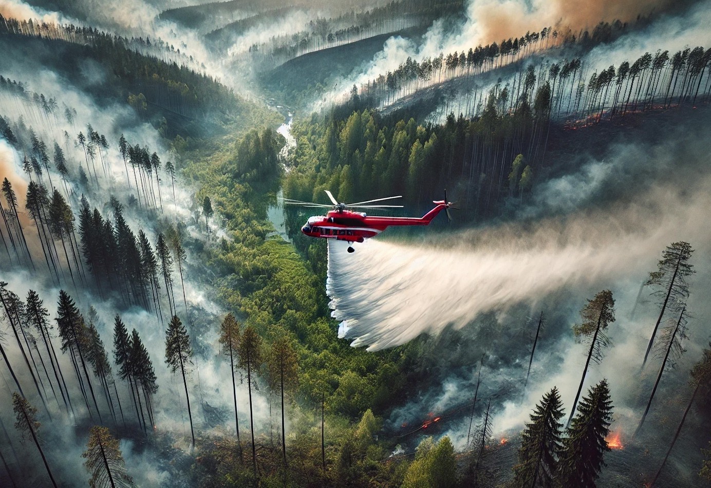 Löschhelikopter im Einsatz (Illustration erstellt mit ChatGPT)