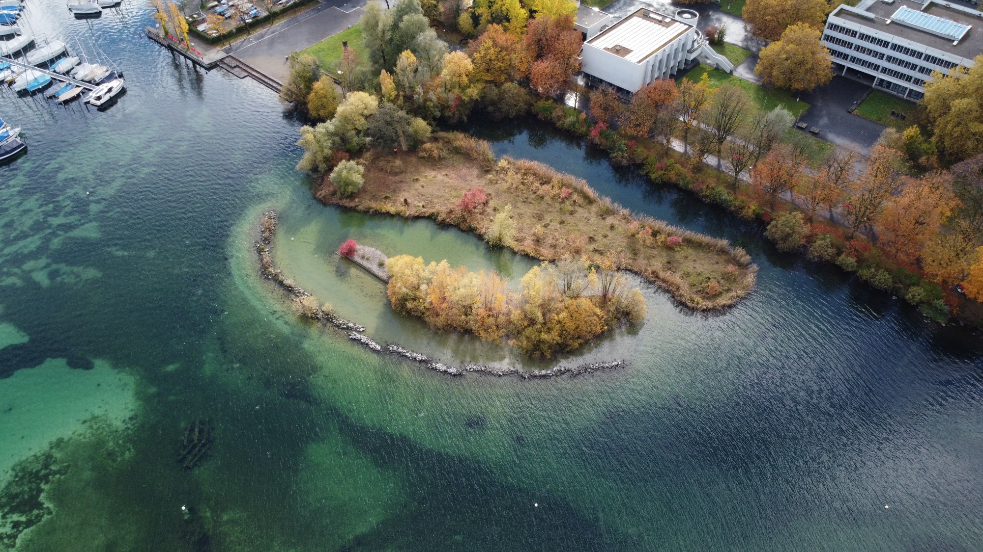 Luftaufnahme Brutinsel Alpenquai Luzern