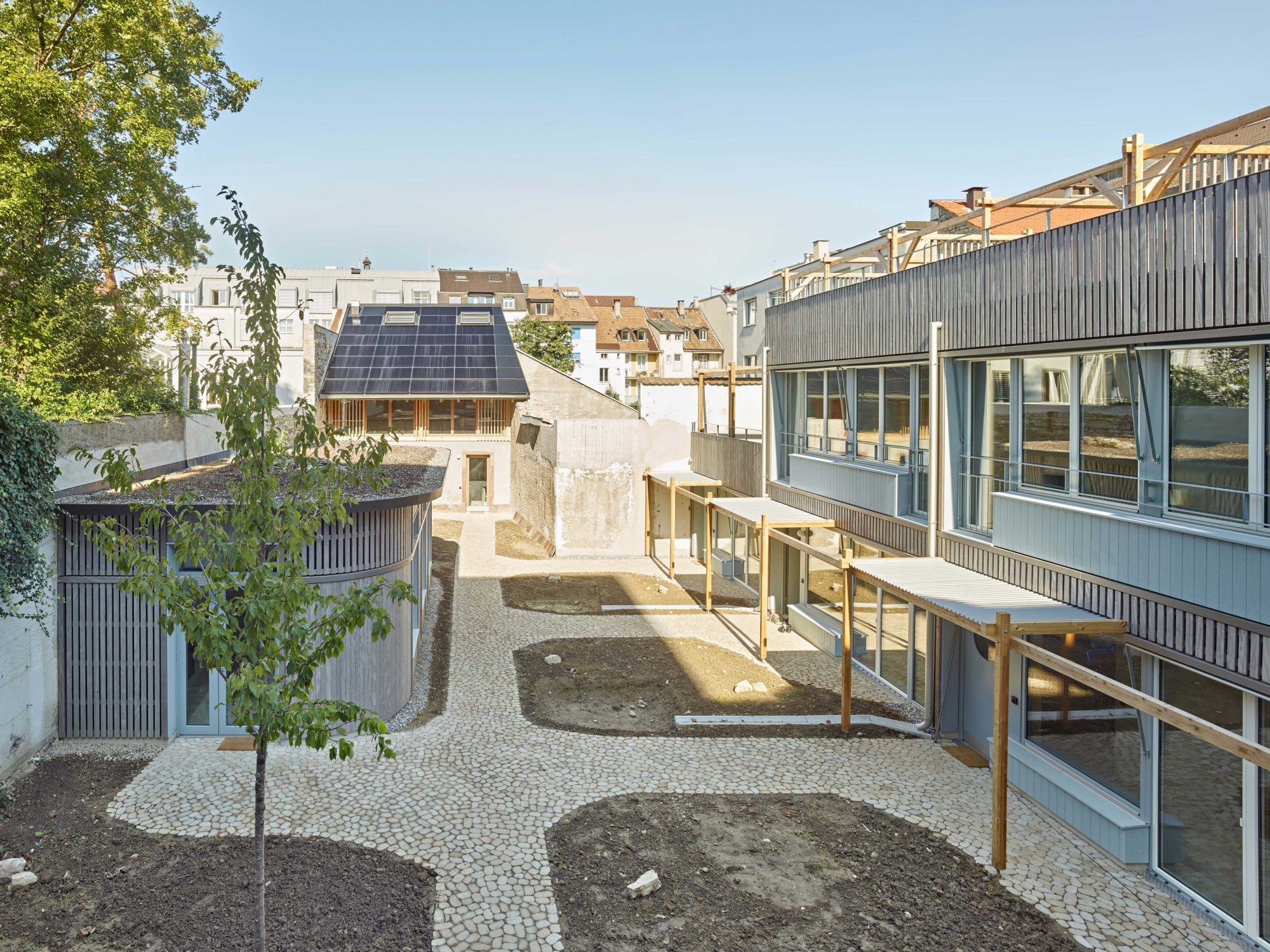 Colmi Hof Basel Blick in den Wohnhof