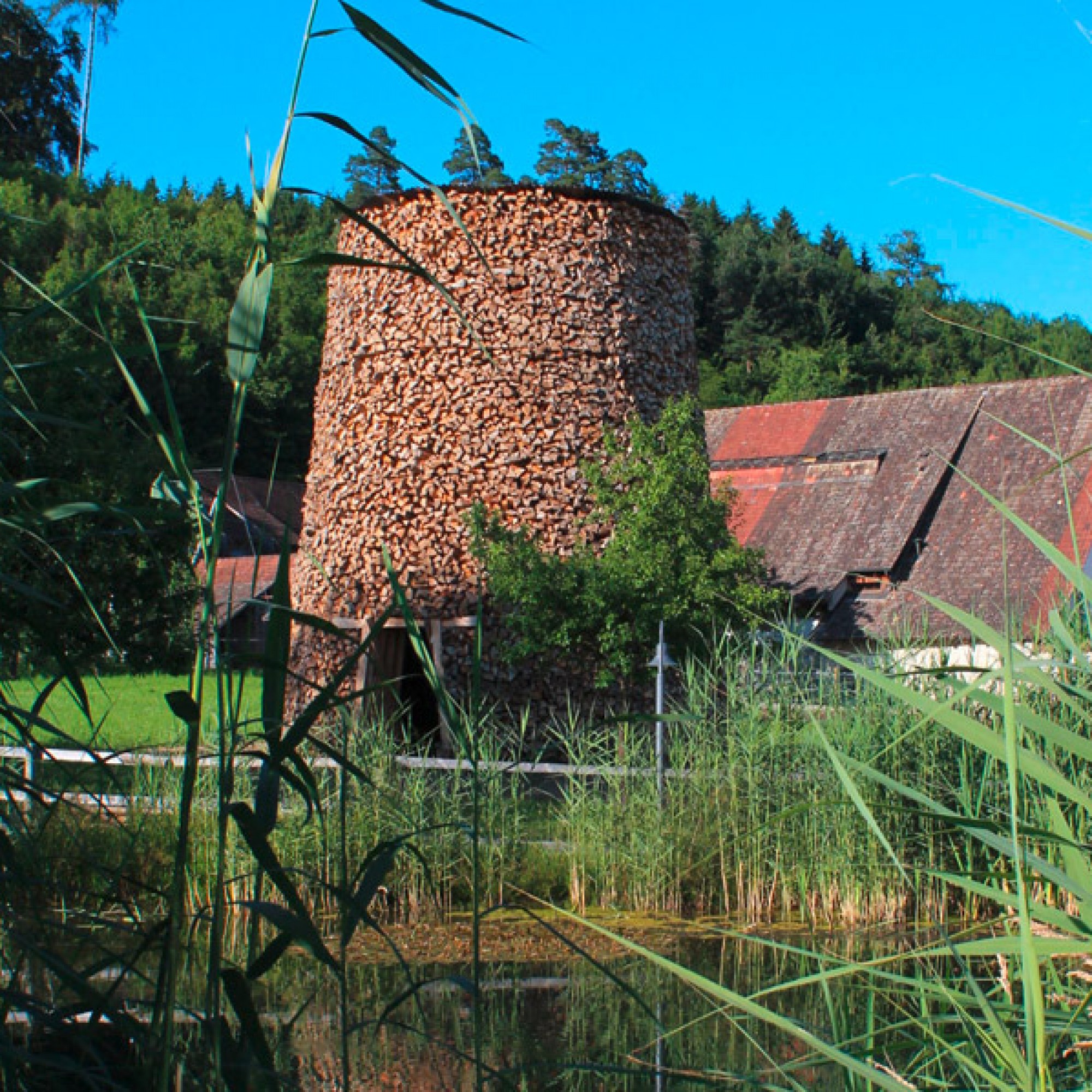 Extravagante Scheiterbeige: der Turm von Takeshi Kawamata. (Kunstmuseum Thurgau)