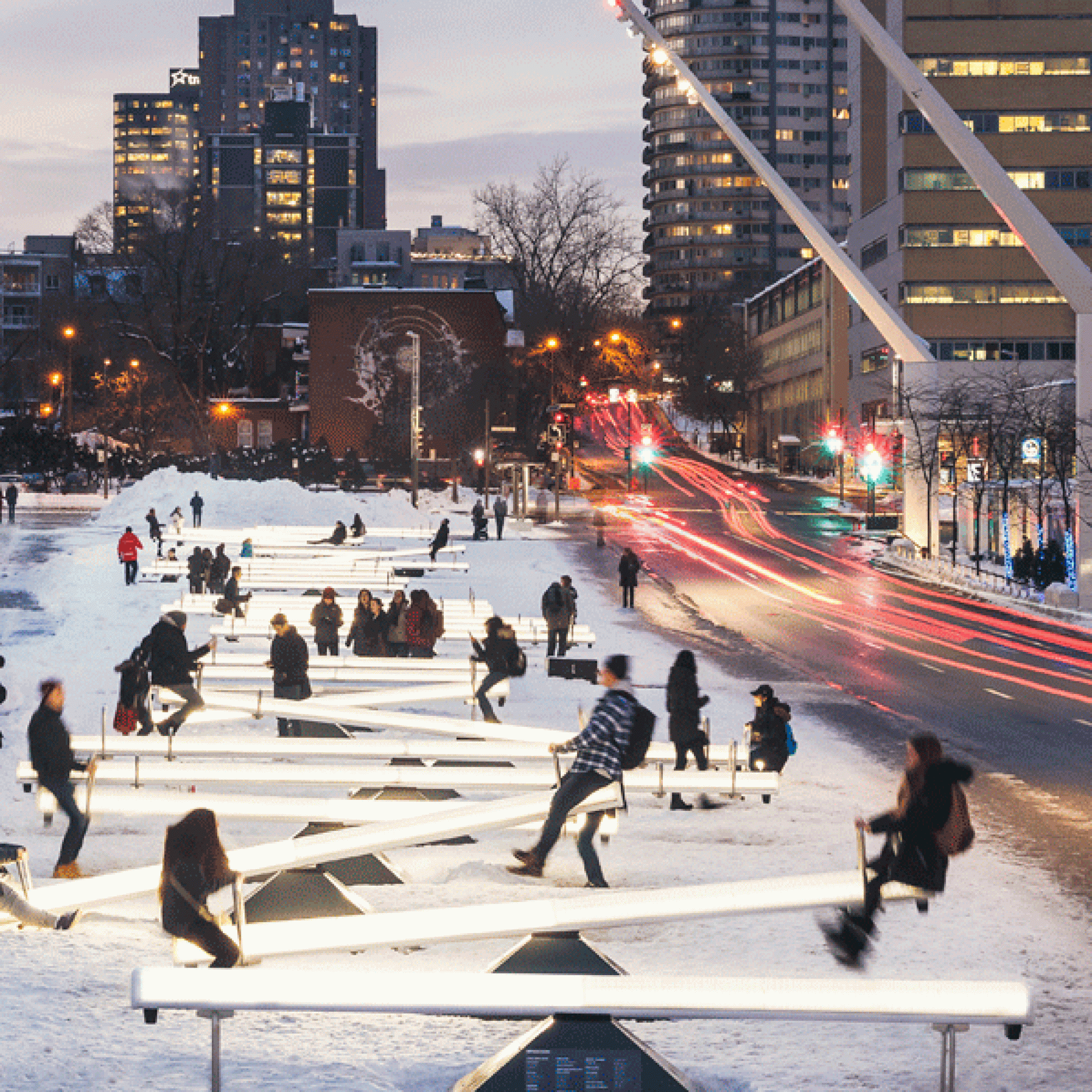 Kunst für grosse Spielkinder: die Wippe in Montréal am vergangenen Luminothérapie-Festival.  ( Ulysse Lemerise / OSA images)