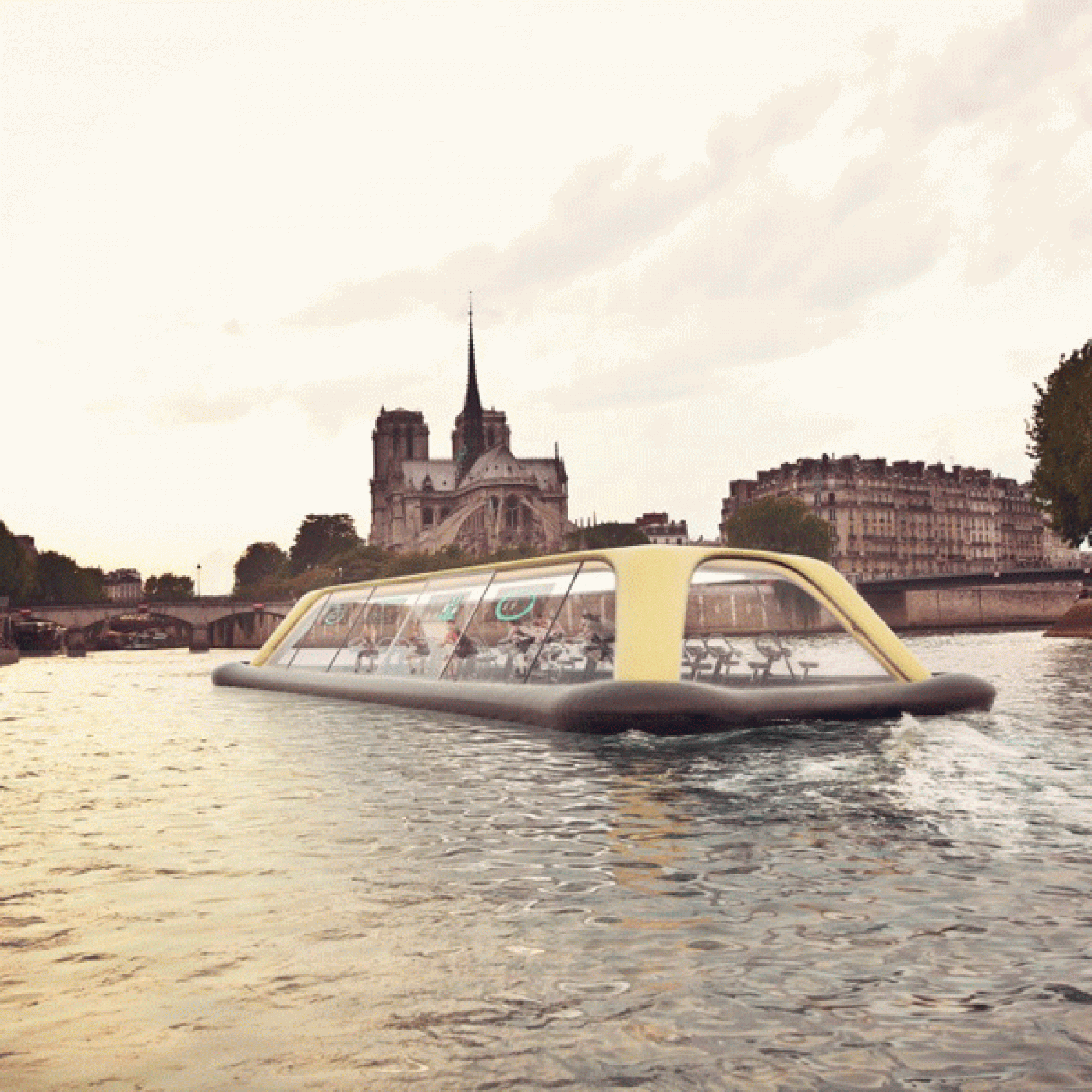 Äusserlich sieht das Fitness-Boot ähnlich aus wie eins der Bateaux, die Rundfahrten durch Paris anbieten. (Visualisierungen: www.carloratti.com)