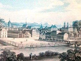 Bahnhof Zürich um 1859. (Stich von Johann-Baptist Isenrin)g