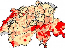 Die rot eingefärbten Gebiete kennzeichnen die am störksten von Radon betroffenen Gebiete. (zvg)