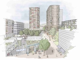 Illustration Theilerplatz Stadt Zug Hochhaus