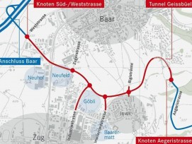 Die geplante Linienführung der Tangente Zug/Baar (www.zg.ch)