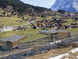 Die gemeinsame Talstation mit Parkhaus (rechts) und Terminal (Visualisierungen zvg)