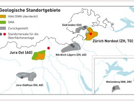 Die Standortgebiete: HAA = hochaktive Abfälle, SMA = schwach und mittelaktive Abfälle. (Quelle: Nagra)