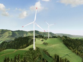 Simulierter Windpark im Hügelgebiet (Madeleine Manyoky, Ulrike Wissen Hayek, Plus/ETH Zürich)