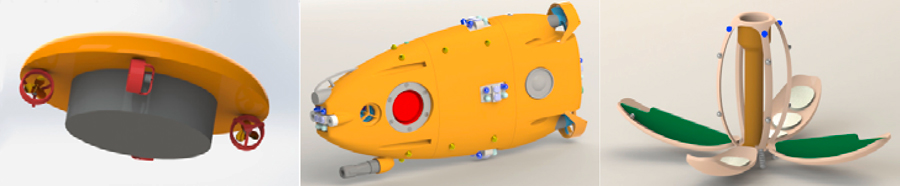 Kleine Roboter im Dienst der Wissenschaft: das sogenannte aPad (Seerose), der aFish und die aMussel (Muschel) (v.l.n.r.). (zvg)