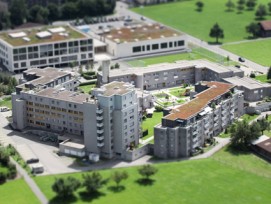 Gilt in Nidwalden mit einer Höhe von 27 Metern bereits als Hochhaus: Die Siedlung Turmatthof in Stans. Geht es nach dem Willen der Regierung, könnten bald doppelt so hohe Gebäude entstehen.