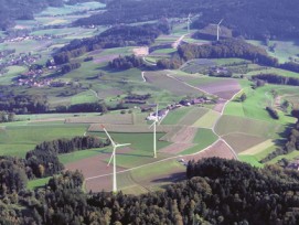 Visualsisierung des geplanten Windparks KiKu an der aargauisch-luzernischen Grenze.